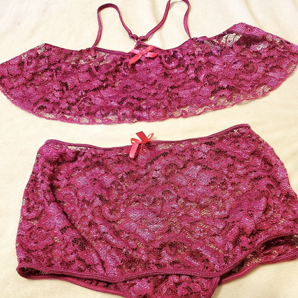 Women's Purple Lace Lingerie, 2 Piece Sheer Mesh